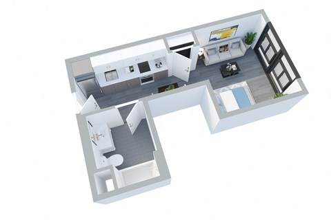 Floor plan for studio, 1 bath, 395 sqft